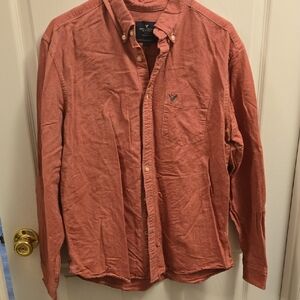 American Eagle Outfitters Men's Rust Button-Down Shirt
